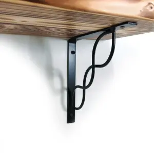 Wooden Rustic Shelf with Bracket WPRP Black 220mm 9 inches Burnt Length of 240cm