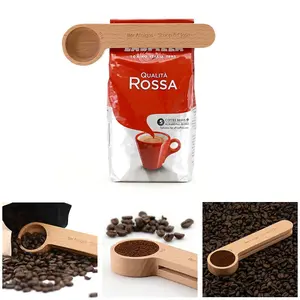 Bar Amigos Wooden Coffee 2 in 1 Scoop and Bag Clip - 1 Tablespoon Measuring Spoon & Bags Sealer