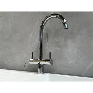 Liquida W03CH Swan Neck Swivel Spout Twin Lever Chrome Kitchen Mixer Tap