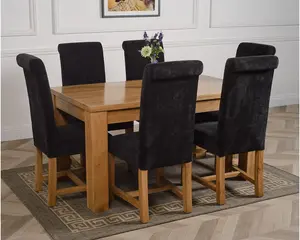 Dakota 152 x 87 cm Chunky Medium Oak Dining Table and 6 Chairs Dining Set with Washington Black Fabric Chairs