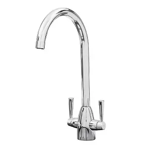 Liquida W05CH Swan Neck Twin Lever Swivel Spout Chrome Kitchen Mixer Tap