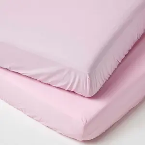 Homescapes Pink Cotton Fitted Cot Sheets 200 Thread Count, 2 Pack