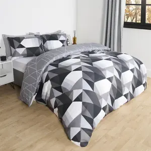 Duvet Cover Bedding Set Pillowcase Geometric Reversible Quilt, Mono - Double