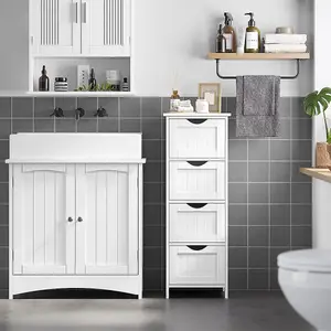 Bathroom Storage Cupboard Storage Cabinet Standing Wooden with 4 drawers 30 x 30 x 82cm White LHC40W