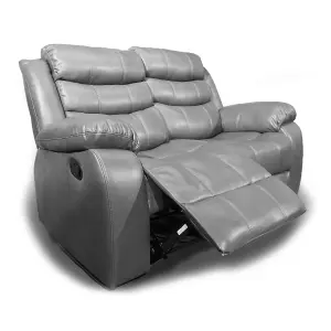 Venlo Grey Leather Like Manual Reclining Sofa Suite 3 Seater and 2 Seater