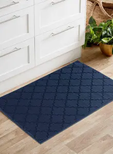 Ivy Washable Trellis Design Anti Slip Doormats Navy 80x150 cm