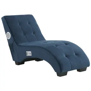 Velvet Chaise Lounge with Bluetooth Speaker USB Port Blue SIMORRE