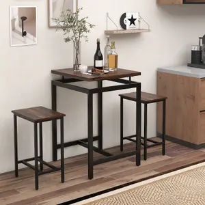 Costway 3 PCS Pub Dining Table Set Industrial Counter Height Table & 2 Stools