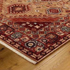 Persian Bordered Geometric Easy to Clean Red Traditional Rug for Living Room Bedroom & Dining Room-80cm X 150cm