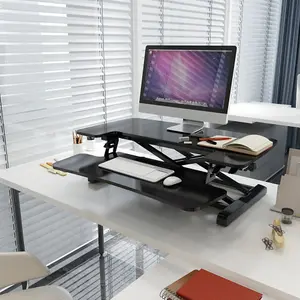 71cm Height Adjustable Sit Stand Desk Converter with Twin Monitor Mount