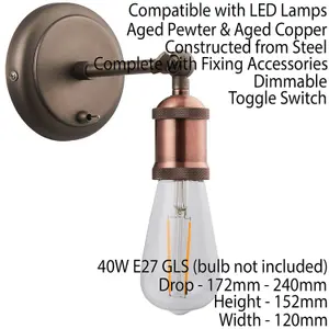 Dimmable LED Wall Light Industrial Aged Copper Adjustable Lamp Lighting Fitting