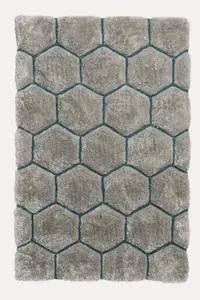 Geometric Grey/Blue Modern Shaggy Handmade Easy To Clean Rug For Dining Room Bedroom & Living Room-180cm X 270cm