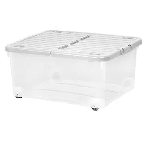 1 x Strong 45 Litre Wheeled Plastic Container For Home & Office Complete With Folding Split Lid