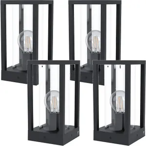 4 PACK IP44 Outdoor Bollard Light Black Cast Aluminium Box 40W E27 Lamp Post