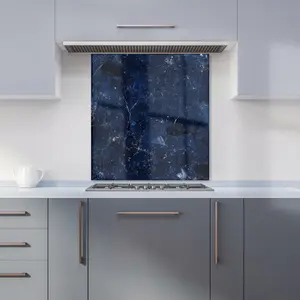 Ocean Blue Quartz Effect Premium Glass Kitchen Splashback W600mm x H750mm