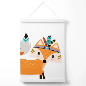 Peeking Orange Fox Tribal Animal Poster with Hanger / 33cm / White