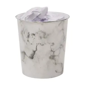 9L Waste Paper Bin Grey Marble Effect Desk Bedside Bathroom Waste Rubbish Bin