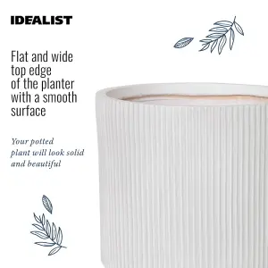 IDEALIST 30cm Round Planter with Drainage Holes, Ribbed White Reinforced Stone Cylinder Outdoor Plant Pot D30 H30 cm, 16L