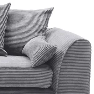 Jumbo Grey Cord Left Facing Corner Sofa for Living Room with Thick Luxury Deep Filled Cushioning