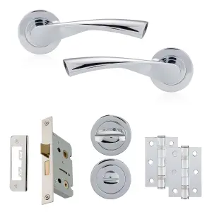 XFORT Polished Chrome Warped Lever On Rose Bathroom Pack, Complete Bathroom Set