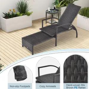 Costway Patio Wicker Recliner Outdoor Adjustable Rattan Lounge Chair w/ Ottoman