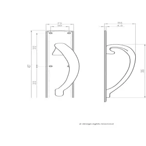 4x Right Handed Curved Door Pull Handle 457 x 75mm Backplate Polished Brass