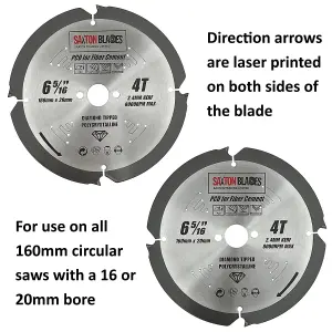 Saxton PCD1654T PCD Circular Saw Blade, 165mm x 4 Teeth Polycrystalline Diamond Tipped Fibre Cement Board, Hard Materials