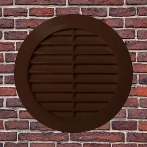 Brown Louvred Wall Vent Grille with Flyscreen for 100 mm / 4" Round Wall Outlet - Air Ventilation Duct Cover with Flange