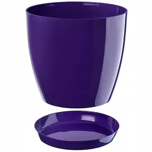 Plant Flower Pot Plastic 20 Colours 9 sizes Gloss Pots Planter Saucer Tray Deco Purple 12cm