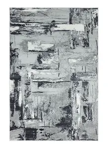 Grey Jute Easy To Clean Abstract Rug For Dining Room Bedroom And Living Room-160cm X 230cm