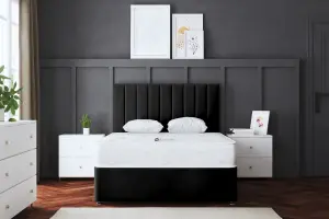 Amelia Black Upholstered Panel Divan Bed with Headboard Small Double