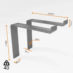 2 Pcs Heavy Duty Shelf Brackets Industrial Steel for Wall Mounted DIY Floating(Raw Steel, 275mm Down)