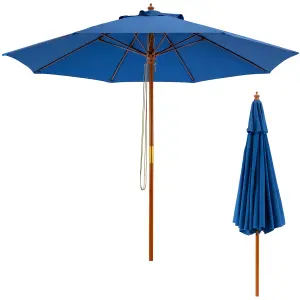 Costway 2.8M Pulley Lift Round Patio Umbrella Outdoor Garden Market Parasol Blue