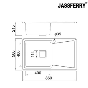 JASSFERRY Inset Kitchen Sink 1.2 mm Stainless Steel 1.5 Large Bowl Right Drainer Square Strainer