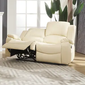 Glendale 150cm Wide 2 Seat Cream Bonded Leather Electrically Operated 2 Seat Recliner Sofa