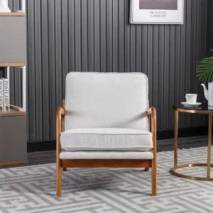 Accent Chair Mid-Century Modern Chair Armchair with Solid Wood Frame for Living Room, Bedroom, Belcony (1, Beige)