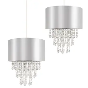 ValueLights Jesmond Pair of Acrylic Jewel Effect Droplet Grey Ceiling Pendant Light Shades