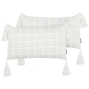 Set of 2 Cushions DOURIS 30 x 60 cm Checked Light Beige