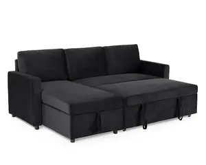 Dorset 3 Seater Pull-Out Reversible Chaise Sofa Bed, Black Velvet