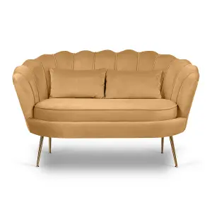 2 Seater Loveseat Small Sofa in Velvet Gold Fabric