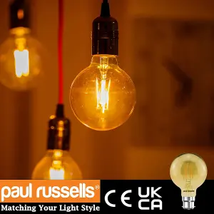 paul russells LED Filament G80 Bulb, 4W 380 Lumens, 35w Equivalent, 2200K Amber, Pack of 6