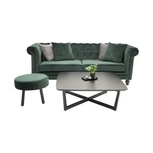 Velvet 3 Seats Vintage Sofa with FootStool , Green