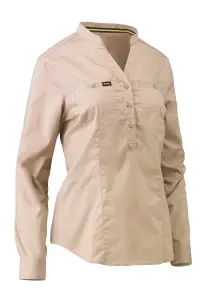 BISLEY WORKWEAR WOMEN'S STRETCH V-NECK CLOSED FRONT SHIRT 6 STONE