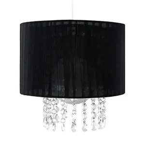 ValueLights Oba Modern Black Voile Ribbon Wrapped Pendant Shade with Acrylic Droplets