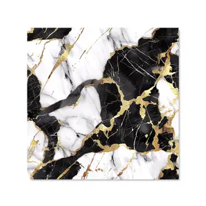 Gold And Black Marble Effect Premium Glass Kitchen Splashback W600mm x H600mm