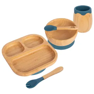 5pc Bamboo Segmented Baby Weaning Set - Navy Blue