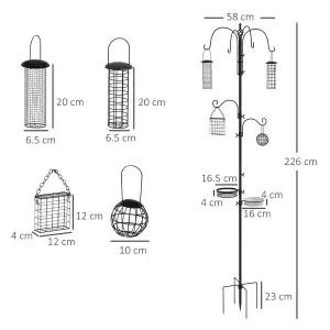 Pawhut Bird Feeding Station Kit Wild Bird Feeder Pole w/ 6 Hooks 4 Prong Bases