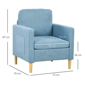 HOMCOM Modern Armchair Upholstered Accent Chair for Bedroom Home Office Blue