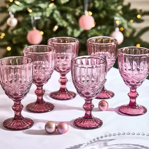 Set of 6 Vintage Luxury Rose Quartz Drinking Wine Glass Wine Goblets 350ml