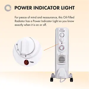 2000W Oil Filled Radiator Portable Fan Heater 5 Fin Timer White